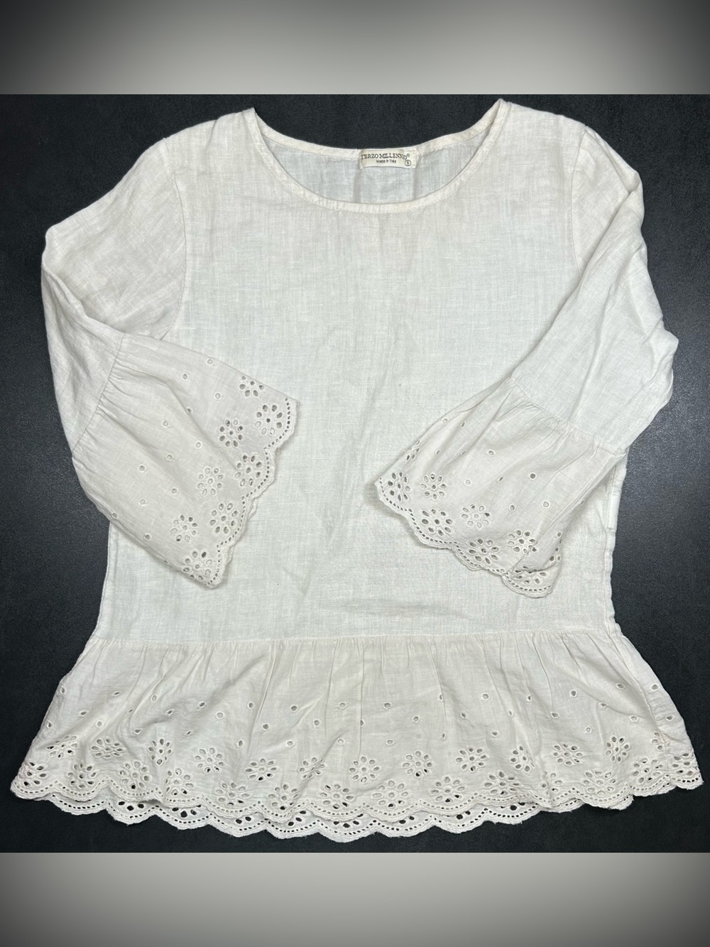 Terzo Millennio Made in Italy Women’s Size S 100% Linen Eyelet Accents Tunic